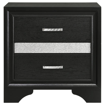Black 2 Drawer Nightstand with Hidden Jewelry Tray, Modern Bedside Table with Crystal Handle, Storage Cabinet
