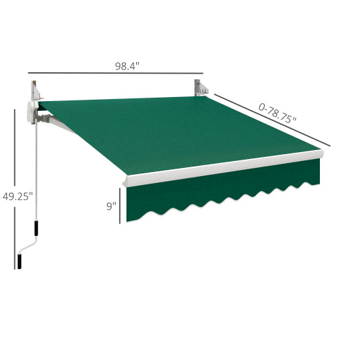 Outsunny 8' x 7' Patio Retractable Awning, Manual Exterior Sun Shade Deck Window Cover, Green