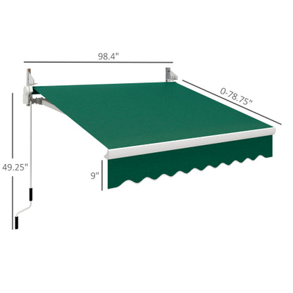 Outsunny 8' x 7' Patio Retractable Awning, Manual Exterior Sun Shade Deck Window Cover, Green
