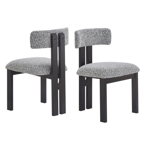 Armless Upholstered Dining Chairs with Black Metal Legs, Set of 2, Black/White
