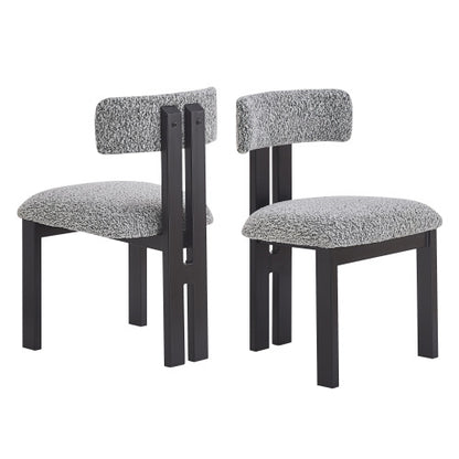 Armless Upholstered Dining Chairs with Black Metal Legs, Set of 2, Black/White
