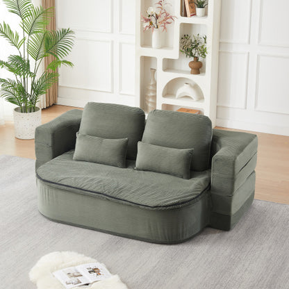 75 inch  Corduroy Convertible Floor Sofa Bed with Built-in Blanket & 4 Pillows
