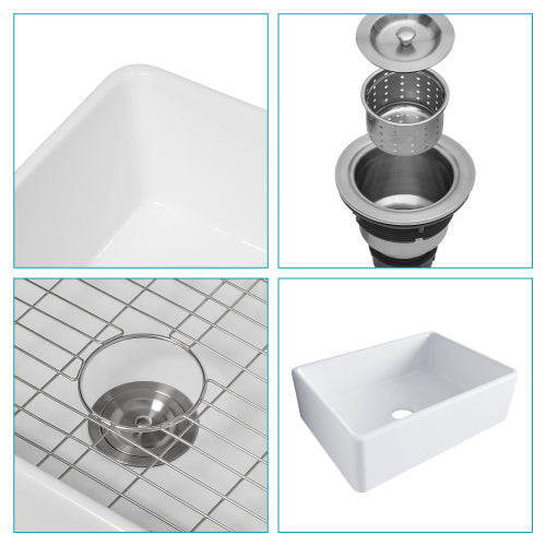 28 White Farmhouse Sink - 28 x 20 x 10 Inch Kitchen Sink Ceramic Porcelain Single Bowl Rectangular Farmer Basin