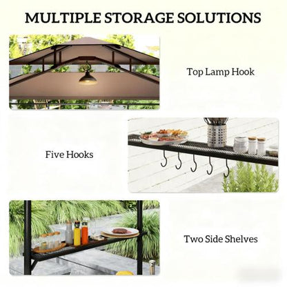 Ventilated Barbecue Gazebo Shelter,Outdoor Grill Gazebo,with Side Awning,Side Shelves and Hooks
