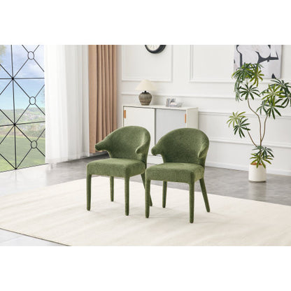 Set of 2 Boucle Fabric Hug Chairs with Armrests, Upholstered Accent Dining Chairs, Green