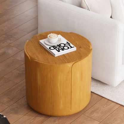 19.29"H Round Outdoor Indoor Side Table, Modern Wood Grain Patio Garden Stool, Sturdy MGO (Magnesium Oxide) Waterproof, No-Assembly Table for Patio, Garden, Backyard, Living Room (Wood Color)