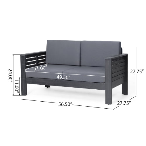 Acacia Wood Outdoor Loveseat and Coffee Table Set with Cushions, Dark Gray