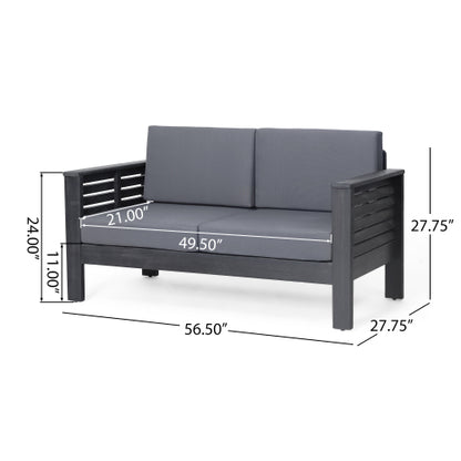Acacia Wood Outdoor Loveseat and Coffee Table Set with Cushions, Dark Gray