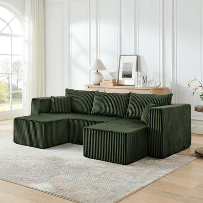 Green Minimalist Compressed Corduroy Modular Sectional Sofa
