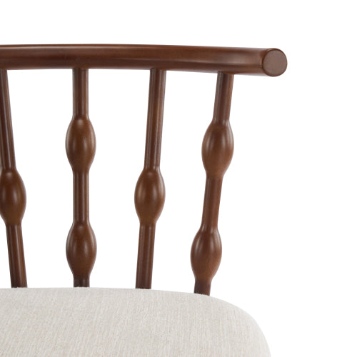Indoor Wooden Barstool, Walnut Finish With Beige Upholstery, Set of 2