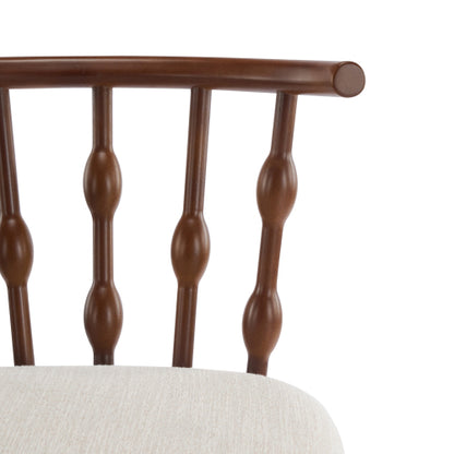 Indoor Wooden Barstool, Walnut Finish With Beige Upholstery, Set of 2