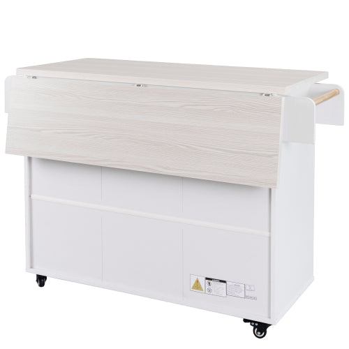 Kitchen Island Cart with Trash Storage Drop Leaf and Adjustable Shelves White