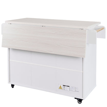 Kitchen Island Cart with Trash Storage Drop Leaf and Adjustable Shelves White