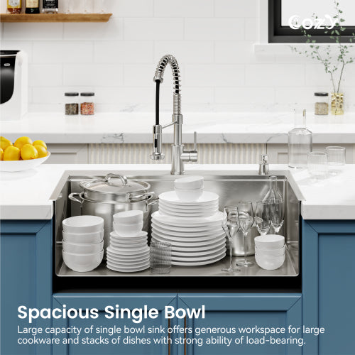 Stainless Steel Kitchen Sink, 30″x22″ Single Bowl, Overmount Handmade Sink in Brushed, with Cutting Board, Colander, Grid, SS-BR-08