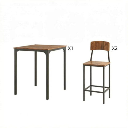 3-Piece Walnut & Black Industrial Dining Set, Square MDF Table & 2 Space-Saving Stools