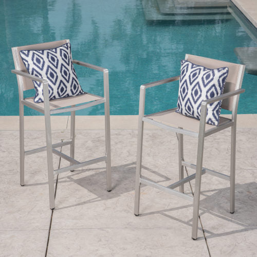 29.50" Barstools with Silver Rust-Proof Aluminum Frame, Grey Mesh, Set of 2