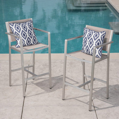 29.50" Barstools with Silver Rust-Proof Aluminum Frame, Grey Mesh, Set of 2