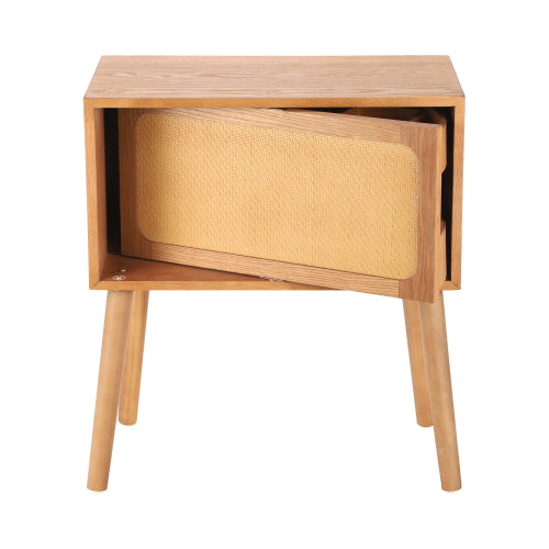 Rotating Hidden Compartment Nightstands, Mid Century Modern Concealment Furniture, Rattan Bed Side Table, Compartment End Table with Wood Legs, Bedside Tables for Bedroom, Living Room, Dorm, Natural