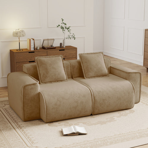 Brown Velvet Modular Boneless Sectional Sofa, French Piping, No Assembly