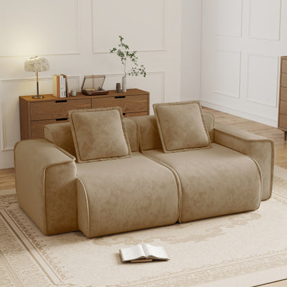 Brown Velvet Modular Boneless Sectional Sofa, French Piping, No Assembly