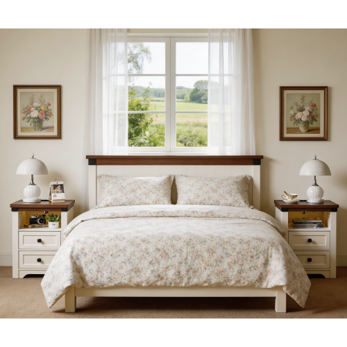 White Farmhouse Nightstand with Charging Station