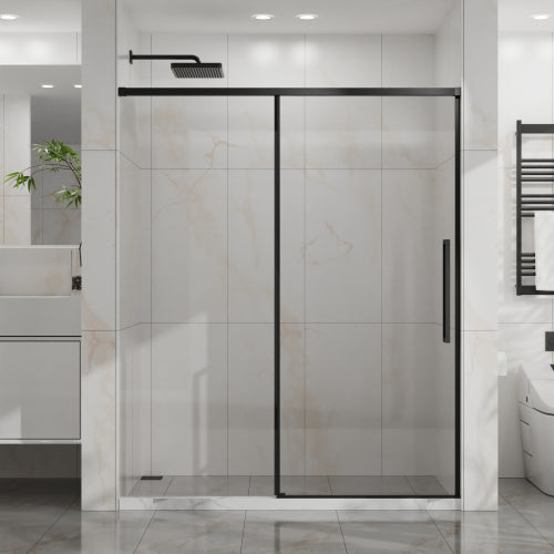 Goodyo 60" W x 72" H Sliding Shower Door, Semi-Frameless Glass Shower Door, 1/4" (6mm) Thick Tempered Clear Glass with Easy-clean Coating, Stainless Steel Hardware, Matte Black