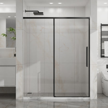 Goodyo 60" W x 72" H Sliding Shower Door, Semi-Frameless Glass Shower Door, 1/4" (6mm) Thick Tempered Clear Glass with Easy-clean Coating, Stainless Steel Hardware, Matte Black