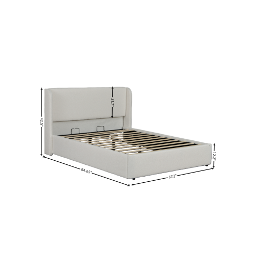 Queen Size Boucle Bed Frame, Upholstered Cloud Bed Frame with Headboard, Solid Wood Legs and Slats, No Box Spring Needed, White