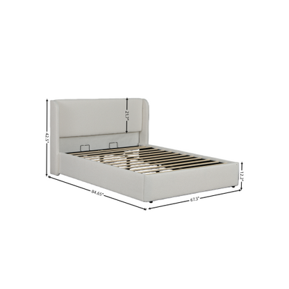Queen Size Boucle Bed Frame, Upholstered Cloud Bed Frame with Headboard, Solid Wood Legs and Slats, No Box Spring Needed, White