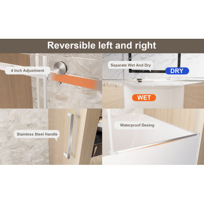 Frameless Single sliding shower door 56-60 "W x 60" H, 1/4 "(6 mm) Clear Tempered Glass, Explosion Proof Film, Stainless Steel Handle Square Tube Track ,Brushed Nickel