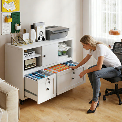 28inch  White Metal Filing Cabinet with Lock ¨C 2-Drawer Rolling File Cabinet