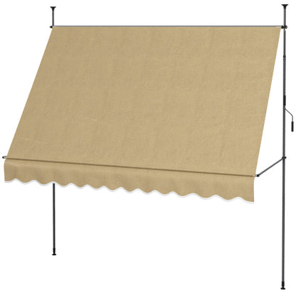 Outsunny Manual Retractable Awning, 118" Non-Screw Freestanding Patio Sun Shade Shelter with Support Pole Stand and UV Resistant Fabric, for Window, Door, Porch, Deck, Beige