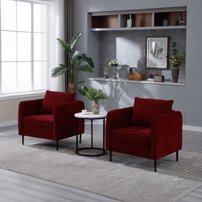Mid-Century Modern Velvet Accent Armchair with 1 Pillow & Metal Legs