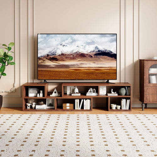 Dark Walnut Modular TV Stand with Open Storage Entertainment Center