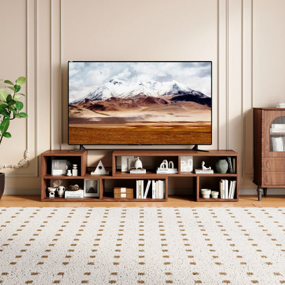 Dark Walnut Modular TV Stand with Open Storage Entertainment Center
