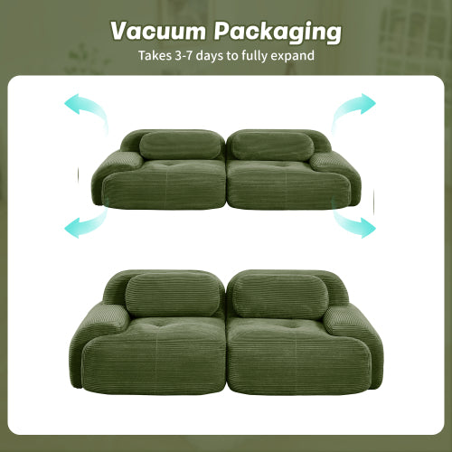 82'' loveseat sofa in luxuryCorduroy Fabric modular for free combo separation curved armrests ,anti-slip design high-resilience sponge fits living rooms bedrooms Audiovisual Room,Olive green
