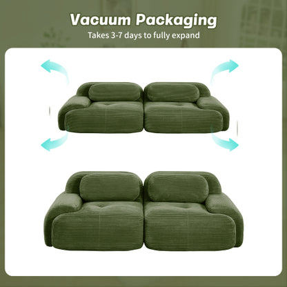 82'' loveseat sofa in luxuryCorduroy Fabric modular for free combo separation curved armrests ,anti-slip design high-resilience sponge fits living rooms bedrooms Audiovisual Room,Olive green