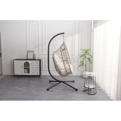Outdoor Egg-shaped Hanging Chair with Stand, Patio Egg-shaped Swing Chair, Indoor Rocking Chair, Outdoor Hammock Egg-shaped Chair, Beige