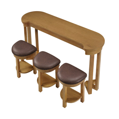 4 Piece Bar Table Set with3 PU Upholstered Bar Stools, Breakfast Table with 3 Padded Stools Solid Wood Counter Height Dining Table Set for Living Room, Dining Room. Natural
