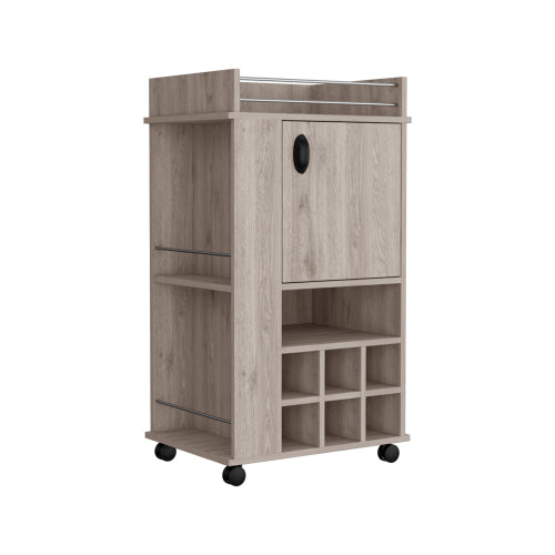 Bar Cart with Cabinet, 6 Built-in Wine Rack and Casters