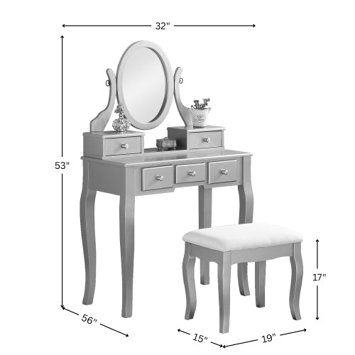 Make-Up Vanity Table and Stool Set, White