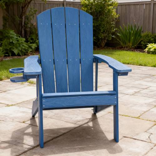 Lounge chair dark blue color, suitable for all seasons: Outdoor lounge chair, made of sturdy HIPS material, equipped with 304 stainless steel accessories.