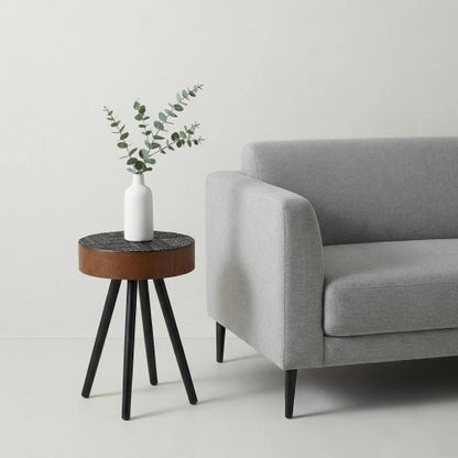 15.7inch  Mini Round Wooden Side Table, Black & Brown