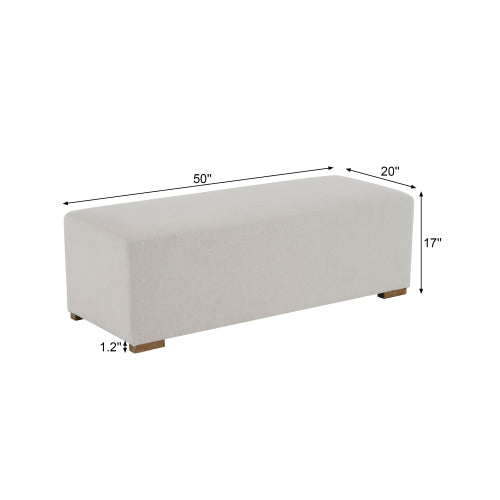 White Nordic Long Ottoman Bench, Breathable Skin-Friendly Fabric Shoe Stool, Holds 2-3 People for Bedroom Entryway