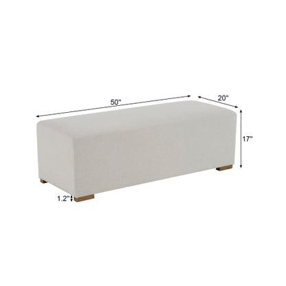 White Nordic Long Ottoman Bench, Breathable Skin-Friendly Fabric Shoe Stool, Holds 2-3 People for Bedroom Entryway