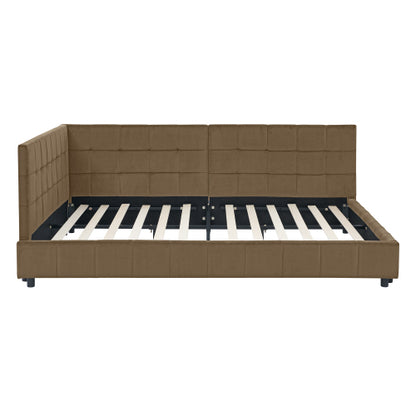 Full Size Upholstered Tufted  Bed Frame, Sofa Bed Frame with Comfortable Backrest and Armrests, Full Size Bed for Bedroom, Living Room,Velvet, BROWN(80.5inch *59inch *30.5inch )