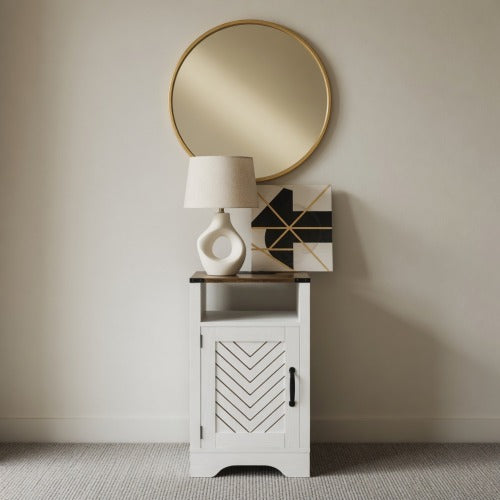 White & Oak Farmhouse Charging Nightstand
