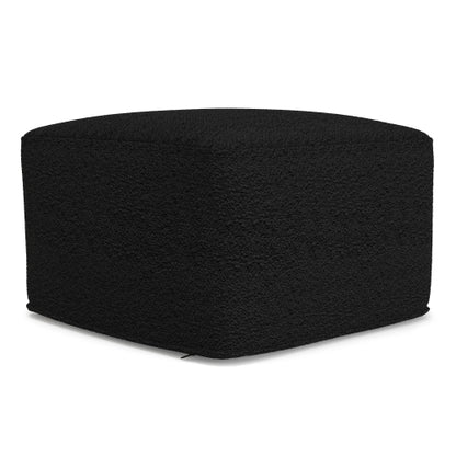 24 Inch Square Black Boucle Ottoman Pouf Footrest Accent Stool