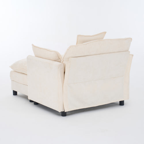 39.4 inch  Beige Chenille Modern Accent Chair with Ottoman, Solid Wood Frame