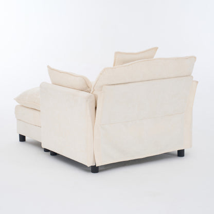 39.4 inch  Beige Chenille Modern Accent Chair with Ottoman, Solid Wood Frame